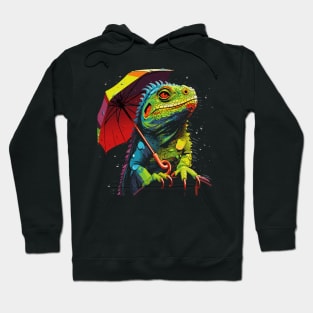 Iguana Rainy Day With Umbrella Hoodie